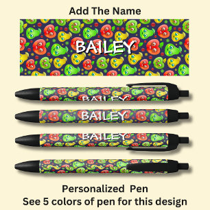 Your Name,  Cute Red Apples Green Pears Black Ink Pen