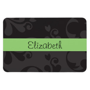 Your Name - Damask, Ornaments, Swirls - Grey Black Magnet