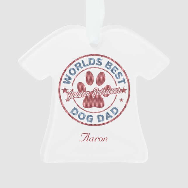 Your Name Dog Dad Golden Retriever Ugly Sweater Ornament (Front)