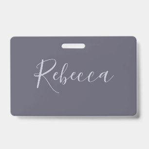 Your Name   Elegant Lavender Script on Hazy Purple ID Badge