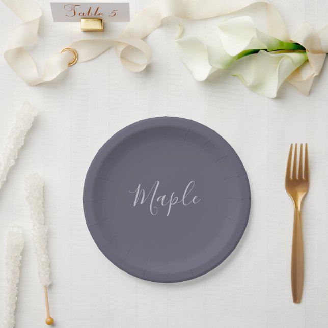 Your Name | Elegant Lavender Script on Hazy Purple Paper Plate (Wedding)