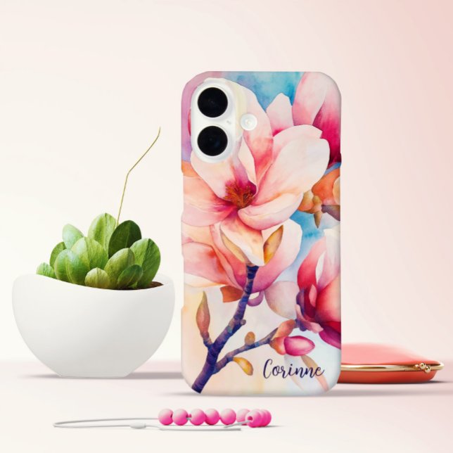 Your Name Elegant Pink Magnolia Blossoms Case-Mate iPhone Case (Creator Uploaded)