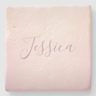 Your Name   Elegant Script Soft Ombre Stone Coaster