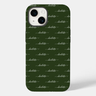 Your Name, Elegant Script Text, Dark Green Case-Mate iPhone 14 Case