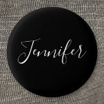 Your Name | Elegant White Script on Black 3 Cm Round Badge<br><div class="desc">Your name or any other word in elegant calligraphy.</div>