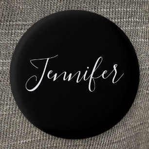 Your Name   Elegant White Script on Black 3 Cm Round Badge
