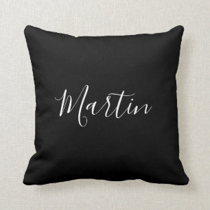 Your Name   Elegant White Script on Black Cushion
