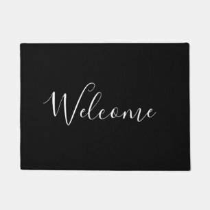 Your Name   Elegant White Script on Black Doormat