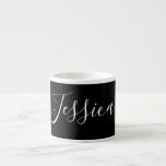 Your Name | Elegant White Script on Black Espresso Cup<br><div class="desc">Your name or any other word in elegant calligraphy.</div>