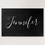 Your Name | Elegant White Script on Black Jigsaw Puzzle<br><div class="desc">Your name or any other word in elegant calligraphy.</div>