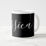 Your Name | Elegant White Script on Black Large Coffee Mug<br><div class="desc">Your name or any other word in elegant calligraphy.</div>