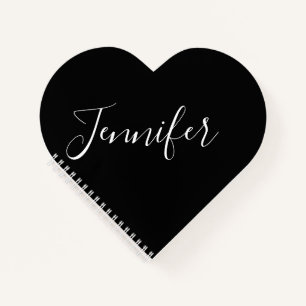 Your Name Elegant White Script on Black Notebook