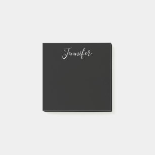 Your Name Elegant White Script on Black Post-it Notes