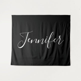 Your Name | Elegant White Script on Black Tapestry