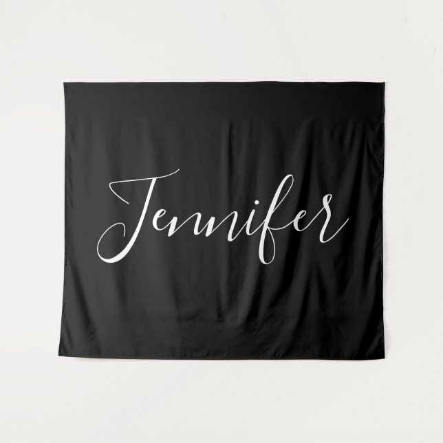 Your Name | Elegant White Script on Black Tapestry (Front (Horizontal))