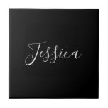 Your Name | Elegant White Script on Black Tile<br><div class="desc">Your name or any other word in elegant calligraphy.</div>