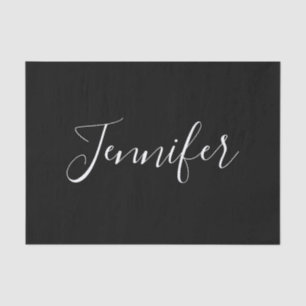 Your Name   Elegant White Script on Black Tissue Paper