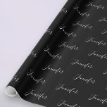 Your Name | Elegant White Script on Black Wrapping Paper<br><div class="desc">Your name or any other word in elegant calligraphy.</div>