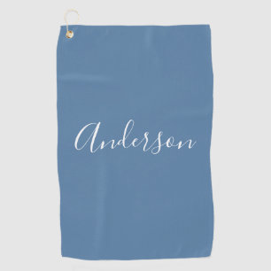 Your Name Elegant White Script on Grey Blue Golf Towel
