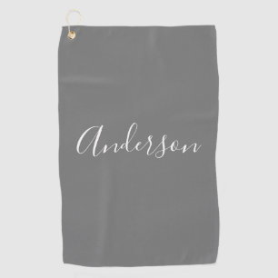 Your Name Elegant White Script on Grey Golf Towel