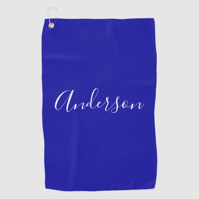 Your Name | Elegant White Script on Royal Blue Golf Towel (Front)