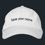 Your Name Embroidered on White Cap<br><div class="desc">White cap that you can personalize by typing your name or the recipient’s name for a personalized gift. You can also change the font style and thread color in the design tool. Please check the appearance after typing your name. If the appearance is pleasing to you, you can place your...</div>
