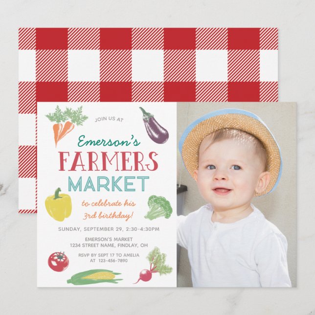 Your Name Farmers Market Any Age Photo Birthday Invitation (Front/Back)