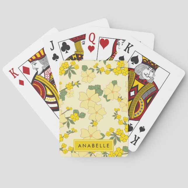 Your Name - Flowers, Petals, Leaves - Yellow Green Playing Cards (Back)