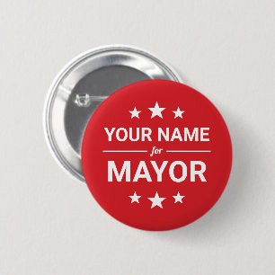 Your Name for Mayor Custom Text & Colors Stars Red 6 Cm Round Badge