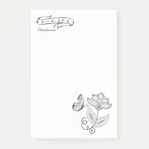 YOUR NAME   from the Desk of Butterfly Flower Post-it Notes