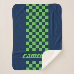 Your Name Fully Custom Colors Checkered Stripe Sherpa Blanket