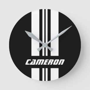 Your Name Fully Custom Colors Racing Stripes 1 Round Clock