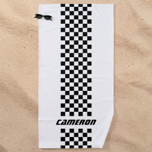 Your Name Fully Custom Colours Chequered Stripe Beach Towel