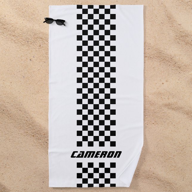 Your Name Fully Custom Colours Chequered Stripe Beach Towel (Creator Uploaded)