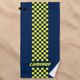 Your Name Fully Custom Colours Chequered Stripe Beach Towel