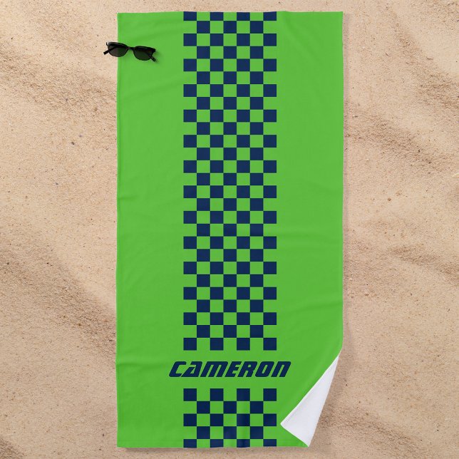 Your Name Fully Custom Colours Chequered Stripe Beach Towel (Creator Uploaded)