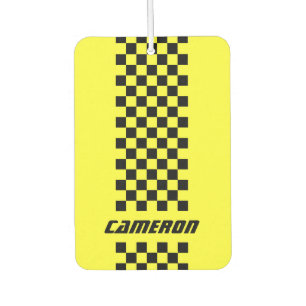 Your Name Fully Custom Colours Chequered Stripe Car Air Freshener