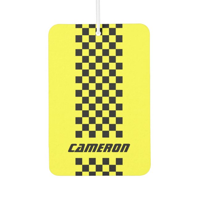 Your Name Fully Custom Colours Chequered Stripe Car Air Freshener (Front)
