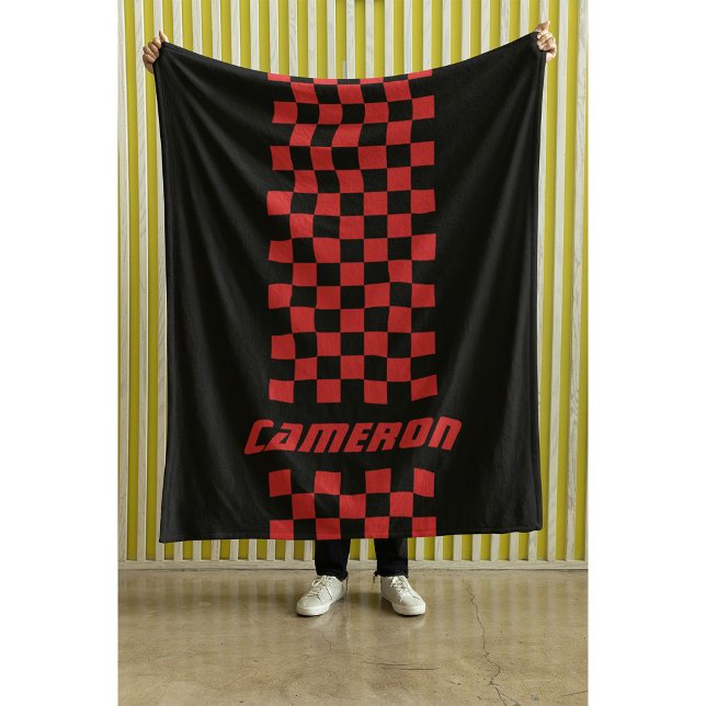 Your Name Fully Custom Colours Chequered Stripe Fleece Blanket (Creator Uploaded)