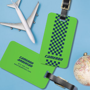 Your Name Fully Custom Colours Chequered Stripe Luggage Tag