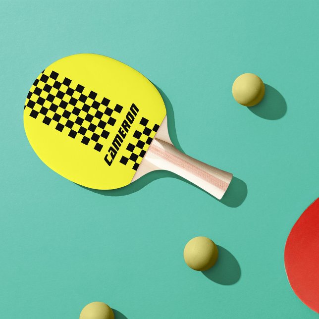 Your Name Fully Custom Colours Chequered Stripe Ping Pong Paddle (Creator Uploaded)