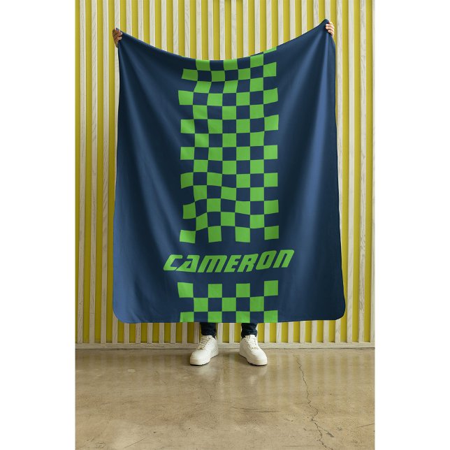 Your Name Fully Custom Colours Chequered Stripe Sherpa Blanket (Creator Uploaded)