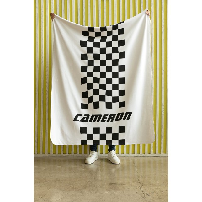 Your Name Fully Custom Colours Chequered Stripe Sherpa Blanket (Creator Uploaded)