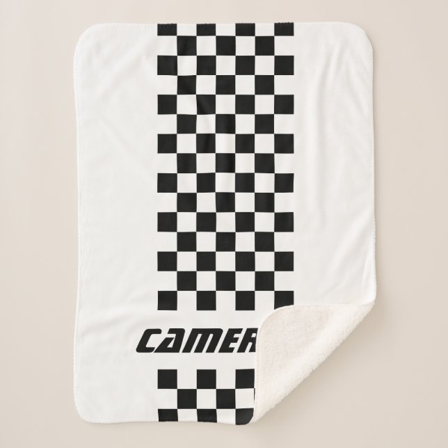 Your Name Fully Custom Colours Chequered Stripe Sherpa Blanket (Front)
