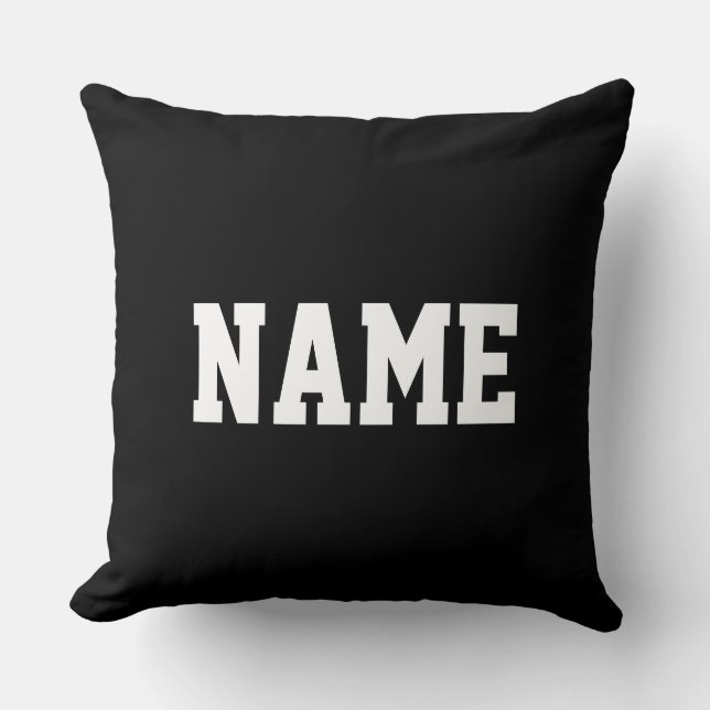 YOUR NAME Fun Athletic Text On Bold Modern Black Cushion (Front)