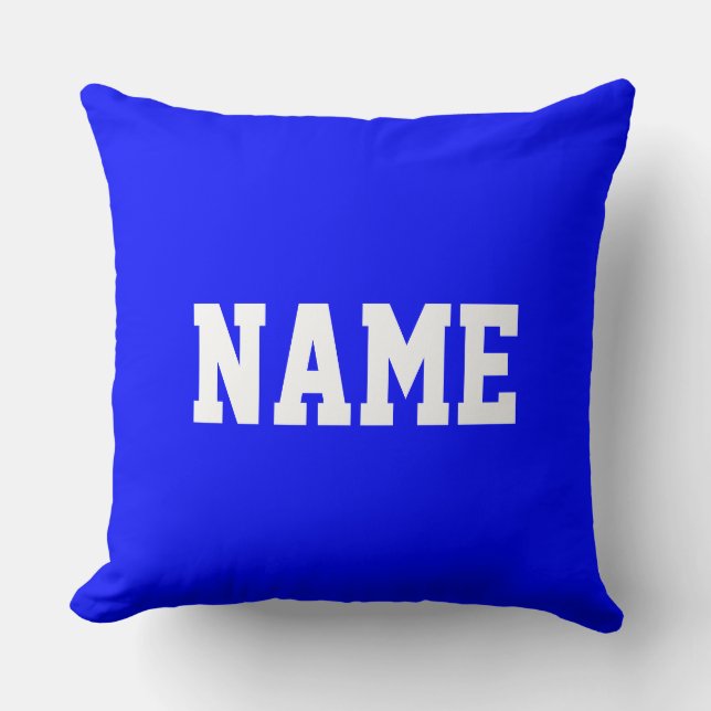 YOUR NAME Fun Athletic Text On Bright Royal Blue Cushion (Front)