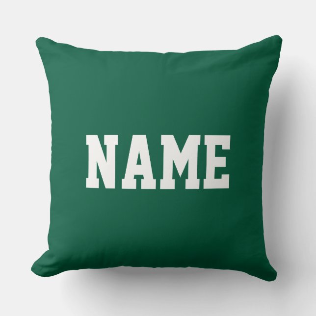 YOUR NAME Fun Athletic Text On Deep Hunter Green Cushion (Front)
