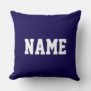 YOUR NAME Fun Athletic Text On Deep Navy Blue Cushion