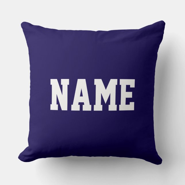 YOUR NAME Fun Athletic Text On Deep Navy Blue Cushion (Front)