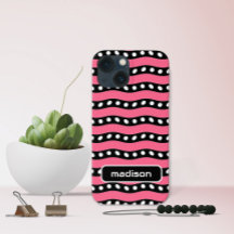 Your Name Fun Pink and Black Stripes with Dots